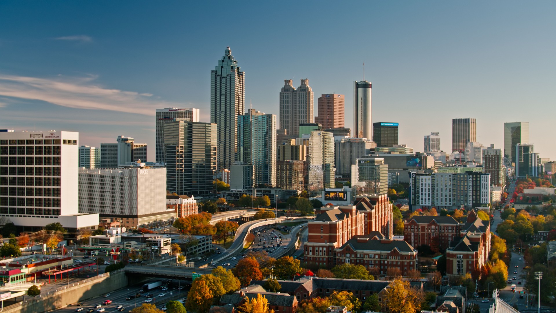 Drone Shot of Downtown Atlanta, Georgia at Sunset